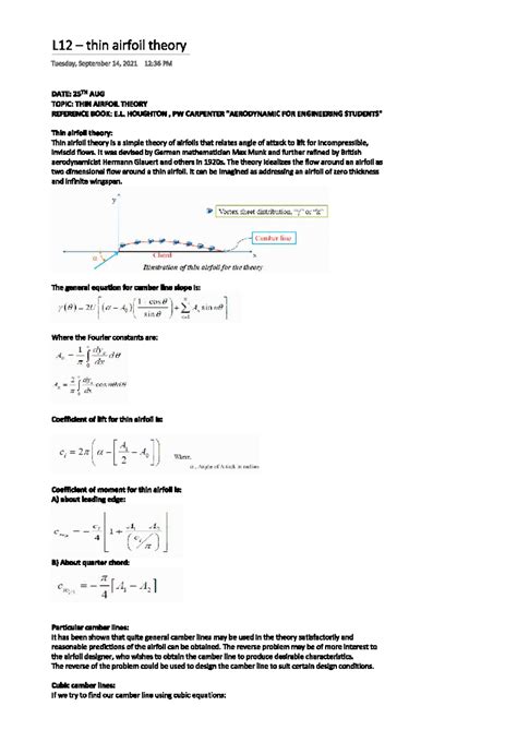 Classic Thin Airfoil Theory - Example Problems and Applications - Studocu