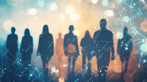 Silhouettes of people walking on a city street at night with a digital network overlay | Premium ...