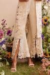 Buy Ivory Chanderi Embroidered Floral Cut And Thread Bell Bottom Pant ...