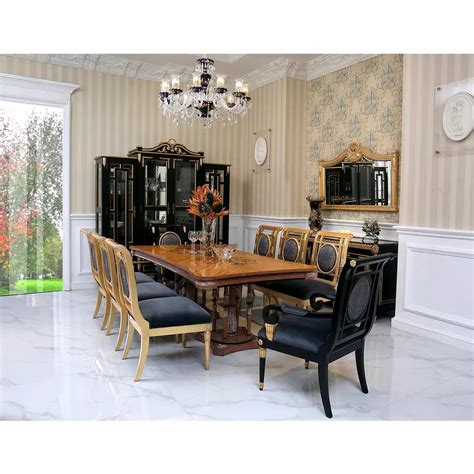 Luxury European classic wood furniture 8 seater dining room table set ...