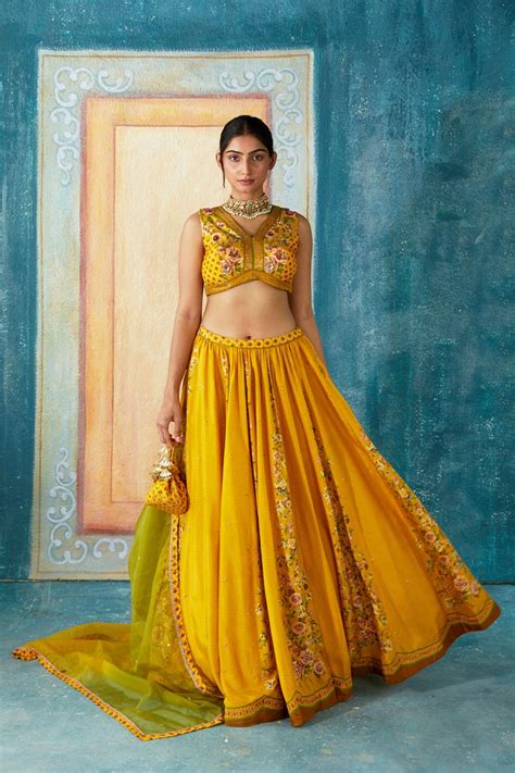 Basil Leaf - Yellow printed lehenga set - Elahe