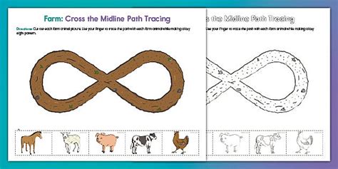 Farm Cross the Midline Path Worksheet | PreK Resource