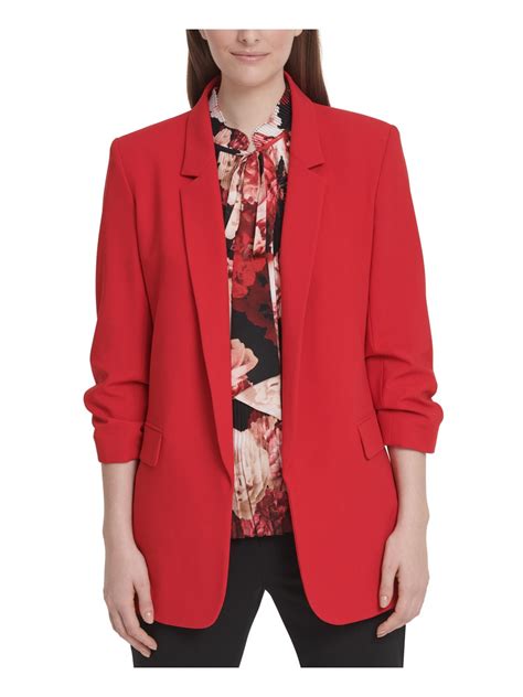 DKNY Womens Red Pocketed Open Front Long Sleeve Wear To Work Blazer ...