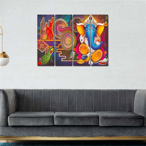 Lord Ganesha Canvas Wall Painting of 4 Pieces – Homcraft