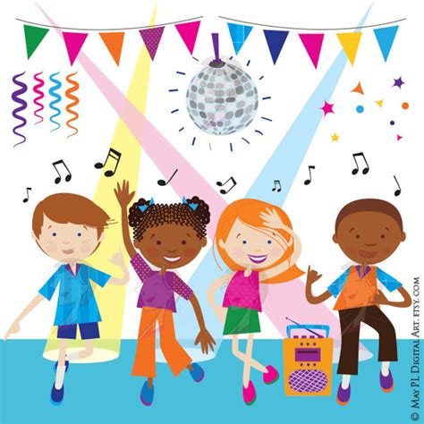 Dance Clipart Disco Kids Party Children Boy Girl Dancing Cute Vector ...