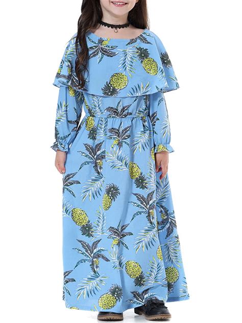 Buy Girls Kid Muslim Floral Long Maxi Dress Abaya Islamic Arab Kaftan ...