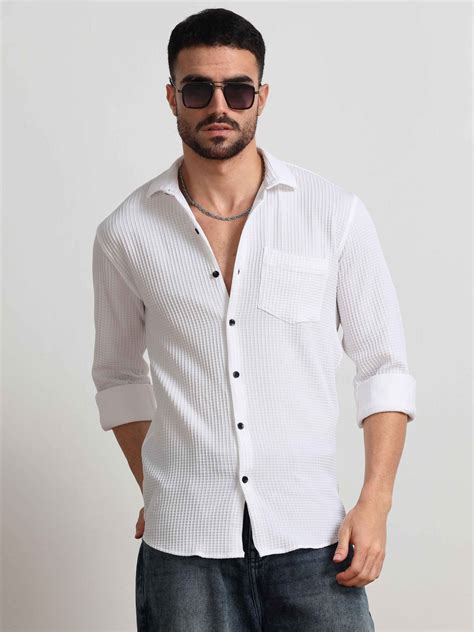 Buy Modern White Spread Collar Shirt for Men Online in India