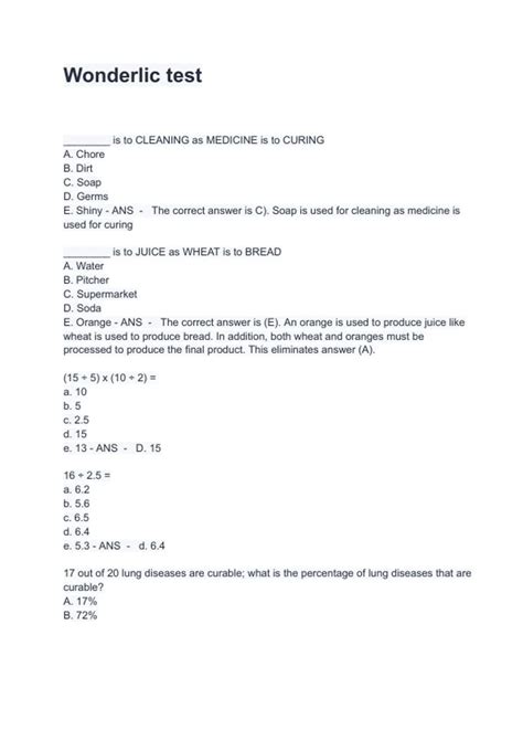 Wonderlic Test — Practice Questions with Answers and Explanations (2025 ...