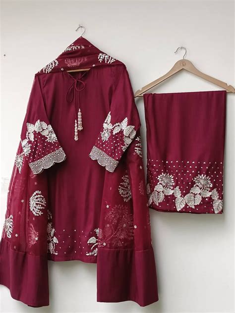 Maroon Elegant Embroidered Crepe Palazzo Set with Dupatta