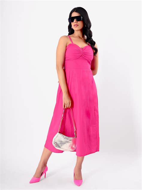 Solid Strappy Sweetheart Neck Midi Dress – Clobug