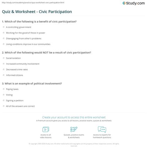 Quiz & Worksheet - Civic Participation | Study.com