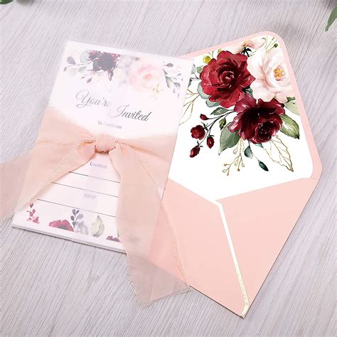 Buy Doris Home 25pcs Fill in Invitations with Burgundy Rose Design ...