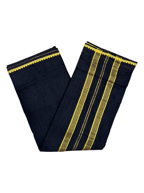 Southloom Kerala Sabarimala Black Simple Saree With Yellow Kara ...