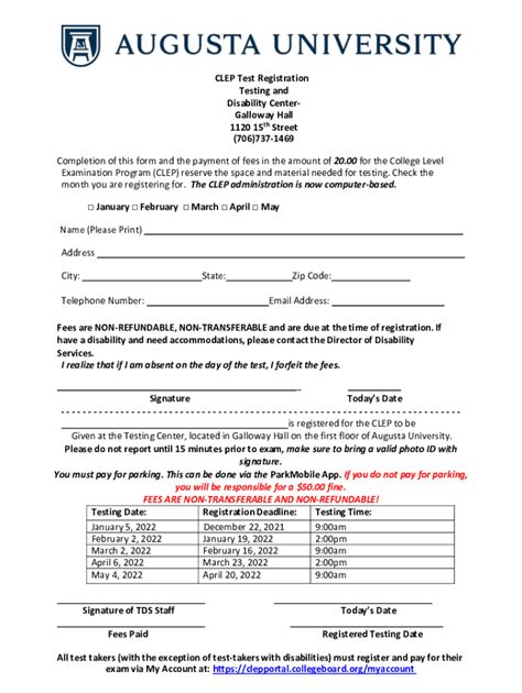 Fillable Online CLEP Test Registration Testing and Disability Center ...