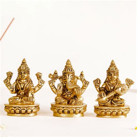 The Holy Trinity Brass Puja Idol Set Of 3 Online - Premium Devotion ...