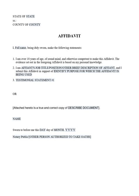 Affidavit Template Download - Printable Art and Words