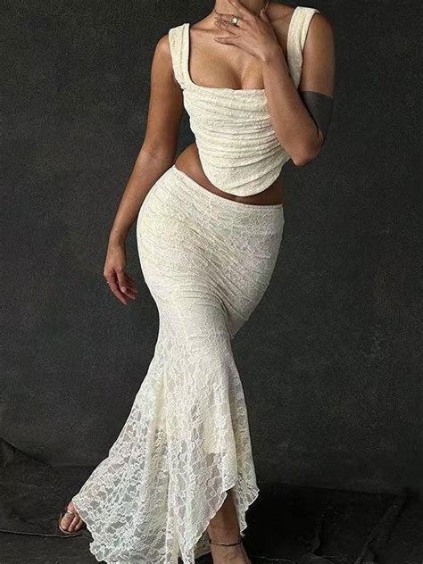 Lace Tied Back Corset Top & Skirt Coord Set