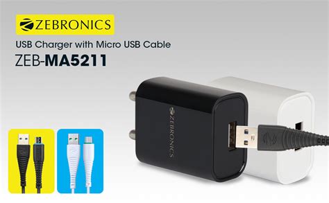 ZEBRONICS Zeb-MA5211 USB Charger Adapter with 1 Metre Micro USB Cable ...