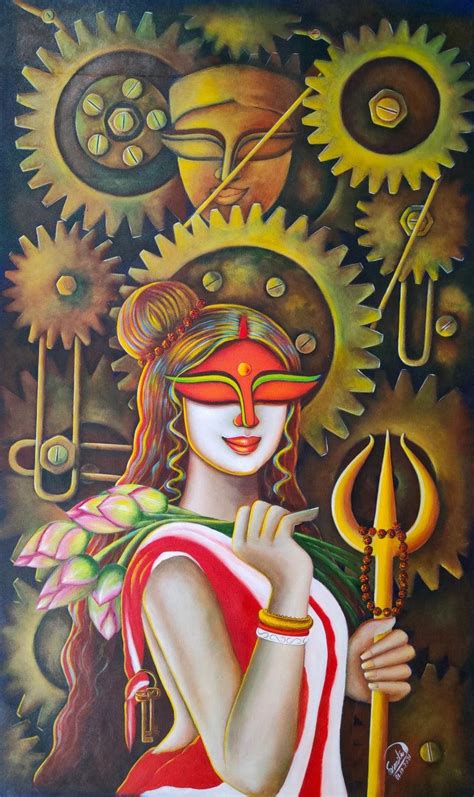"Agamoni 2": Light Brown Acrylic Painting by Susmita Mandal – ArtZolo.com