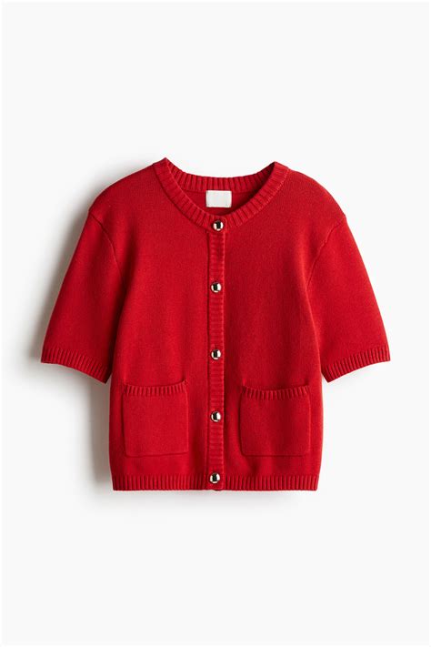 Short-Sleeved Cardigan - Red - Ladies | H&M PH