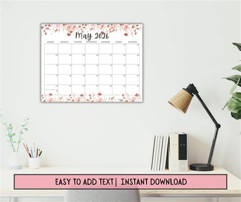 Buy EDITABLE May 2026 Calendar PRINTABLE Fillable Monthly Calendar ...