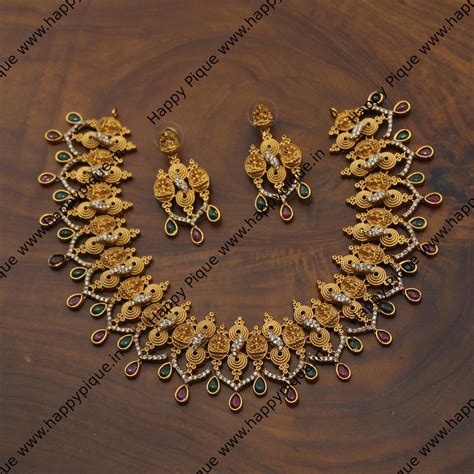 Matte Gold Plated Spiral Coins Lakshmi Designer Necklace Set