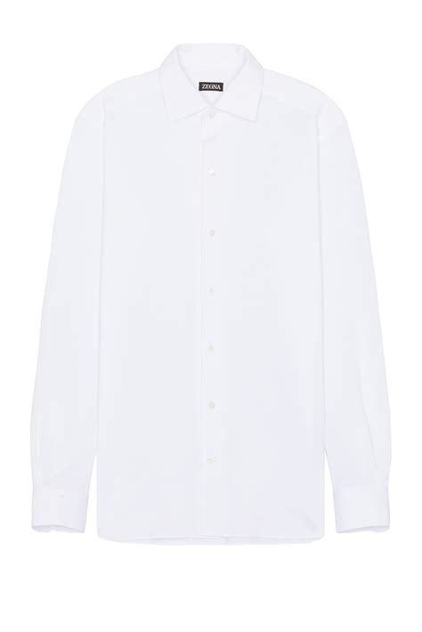 Zegna Pure Cotton Jersey Long Sleeve Button Down Shirt in White | FWRD