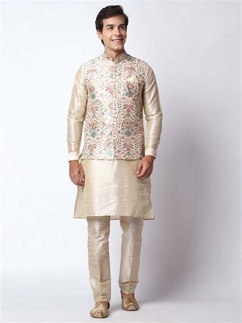 Cream Kurta with Nehru Jacket Set for Men