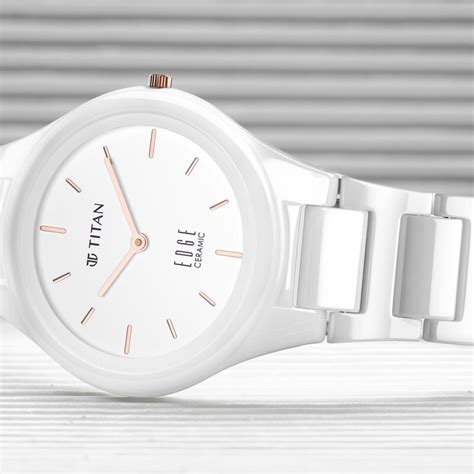 Buy Online Titan Edge Ceramic Slim Ceramic Strap Arctitc White Dial ...
