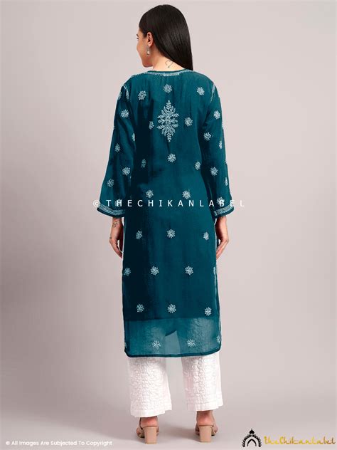 Trending Chikankari Kurti in Teal Blue | The Chikan Label