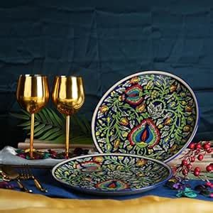Buy Caffeine Ceramic Handmade Stoneware Blue Jaipuri Dinner Plate 10 ...