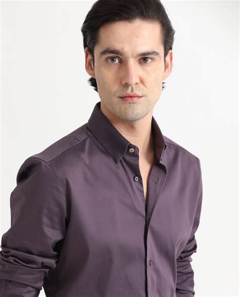 RARE RABBIT MENS COMOR DARK PURPLE SHIRT COTTON LYCRA FABRIC COLLARED