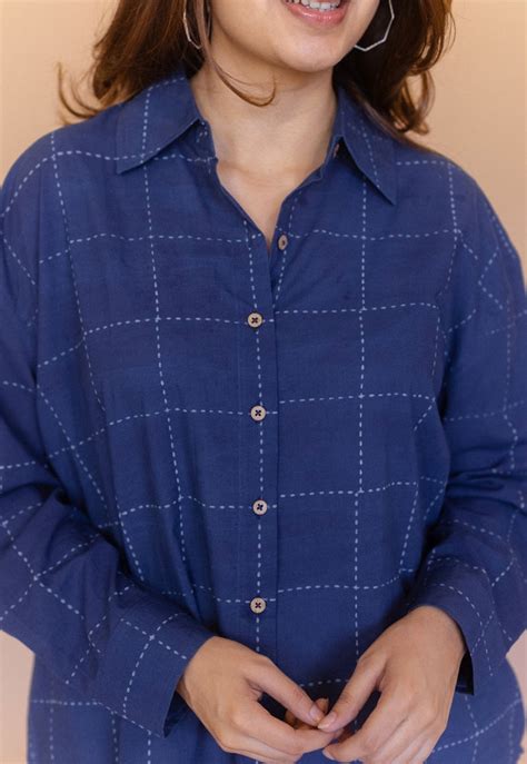 Indian Ethnic Women's Ruhi Blue Dabu Cotton Anti-Fit Shirt – THE INDIAN ...
