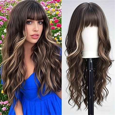 Amazon.com : Jolelyne Highlight Ombre Brown Layered Wavy Wig With ...