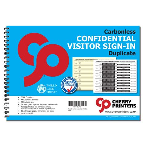 Cherry Confidential Visitor Log Book/Sign In/Register 2-Part Book, 50 ...