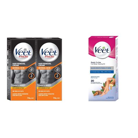 Veet Hair Removal Cream for Men, Normal Skin, 50g Each (Pack of 2 ...