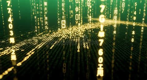 Floating Golden Alphanumeric Characters and Symbols Cascade Vertically ...