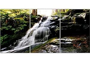 SAF paintings Set of 3 Green Forest Waterfall Beautiful UV Coated Home ...