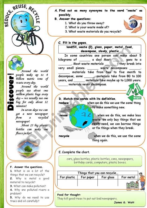 Reduce Reuse Recycle Printable Worksheets - Printable Word Searches