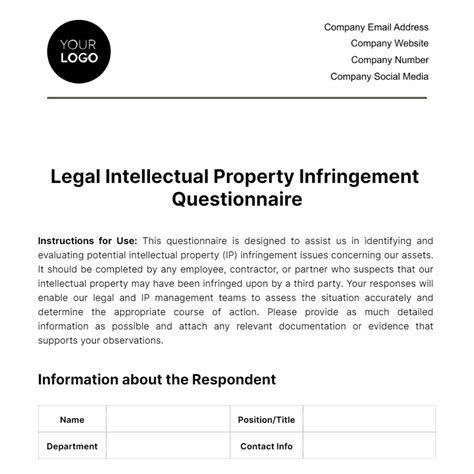 Free Legal Intellectual Property Infringement Questionnaire Template to ...