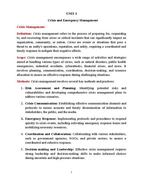 Disaster Management 3-5 - UNIT 3 Crisis and Emergency Management Crisis ...