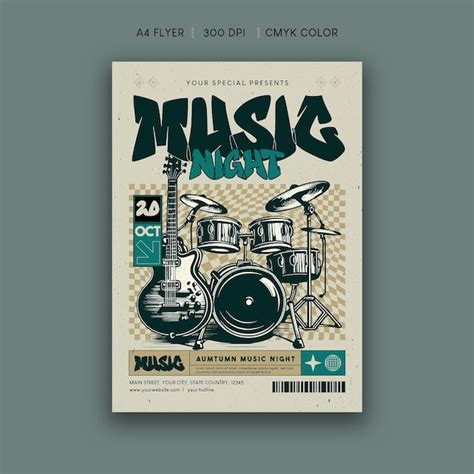 Retro music night party flyer | Premium Vector
