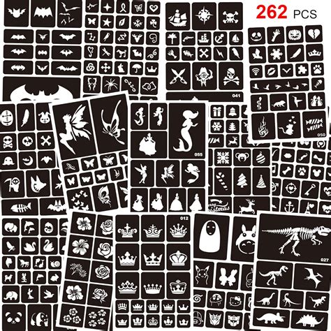 Konsait 262pcs Temporary Tattoos Stencils for Kids, Reusable Face and ...