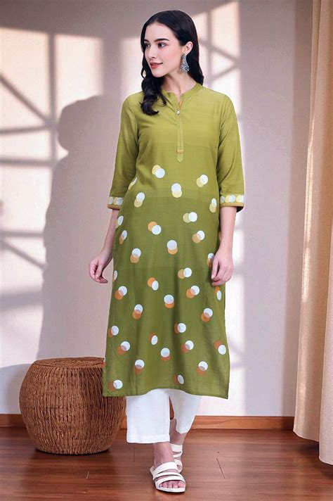 Buy Green Printed Jacquard Straight Kurta with Thread Work Online for ...