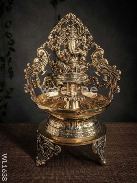 Brass Ganesh Diya with Peacock Design (Black Antique Finish) - WL1638 ...