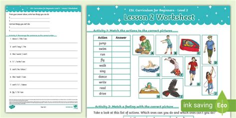 ESL Curriculum Level 2, Lesson 2 Worksheet (teacher made)