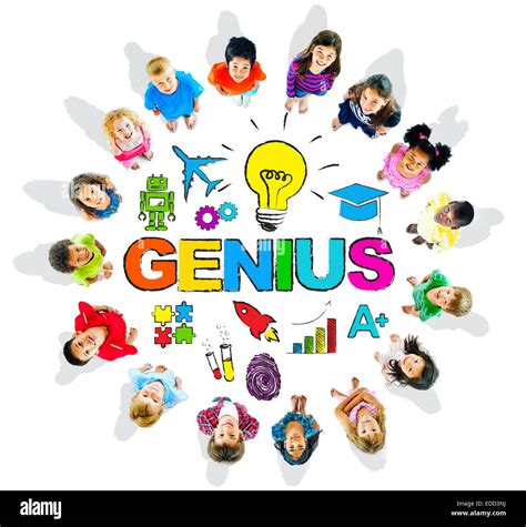 Multi-Ethnic Children with Text Genius and Related Symbols Stock Photo ...