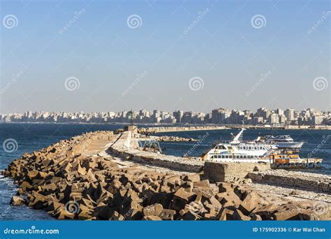 Breakwater Rocks that Fences Al Mina`ash Sharqiyah Eastern Harbor in Alexandria Editorial Photo ...
