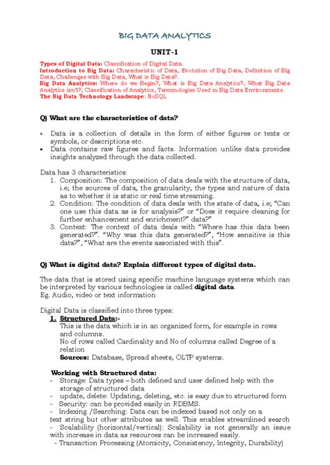 BDA UNIT-1: Introduction to Big Data & Analytics Notes - Studocu