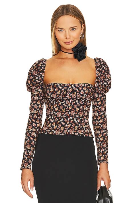 WeWoreWhat Long Sleeve Corset Top in Baby Floral Black Multi | REVOLVE